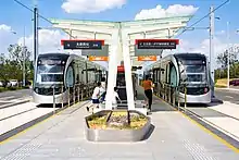A Line 2 tram in Longkang Lu station