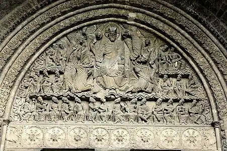 Southwest portal of Moissac Abbey (1115–1131) in the Tarn-et-Garonne in the Occitanie Region of Southern France