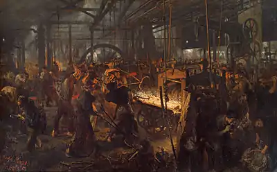 The Iron Rolling Mill; by Adolph von Menzel; 1875; oil on canvas; 153 x 253 cm; Alte Nationalgalerie (Berlin, Germany)