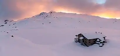 Angelus hut in the winter, Nelson Lakes National Park, New Zealand