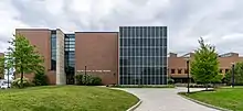 Academic buildings, with the words "Vignelli Center for Design Studies" in metal letters mounted on the exterior