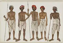 Five Recruits - Ummee Chund, Indur, Goolzaree, Kukhtawur, and Juhaz; from the Fraser Album, ca. 1816 (Freer Gallery)