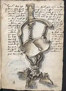 Concept of a rotating chair with swivel wheels from Löffelholz-codex from Nuremberg, Germany, dated 1505