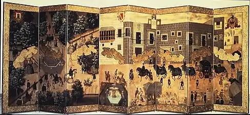 Views of the Alameda and the Palace of the Viceroys of Mexico (before the 1711 reconstruction) (today the National Palace), anonymous painter, c. 1676, Mexico City. Museum of the Americas, Madrid