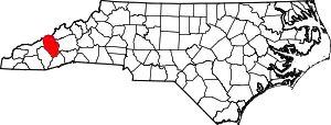 Map of North Carolina highlighting Haywood County