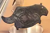 Mudstone palette in the form of a hippopotamus. Predynastic, Naqada I. 4000-3600 BC. EA 29416. (British Museum)
