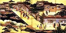 Image 43The arrival of the Portuguese in Japan, the first Europeans who managed to reach it, initiating the Nanban ("southern barbarian") period of active commercial and cultural exchange between Japan and the West. (from History of Portugal)